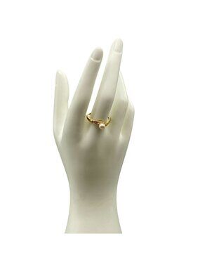 Classic Faux Pearl Solitaire Ring, Gold Tone Sleek Minimalist Band